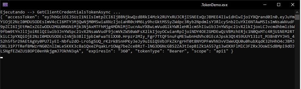 Ejemplo de obtener token por GetClientCredentialsToken