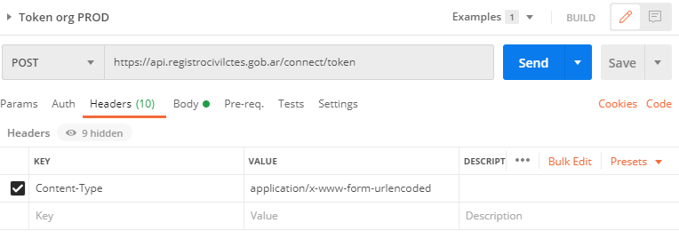 Ejemplo de obtener token por Postman Body